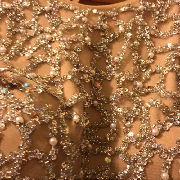 Elegant Beaded Gown with Floral Skirt - Picture 3 of 6